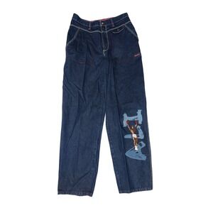 Platinum FUBU Muhammad Ali Vintage Baggy Jeans Dark Wash‎ Red Stitch Mens 34